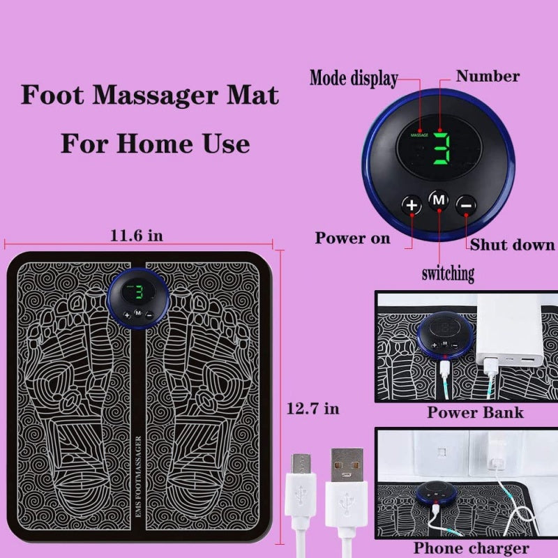 EMS Foot Massager Mat β USB Rechargeable Electric Acupuncture Pad for Blood Circulation