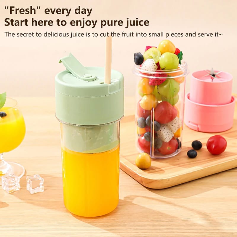 Portable Mini Juicer Blender – Cordless Rechargeable Juicing Cup with Straw for Home & Travel