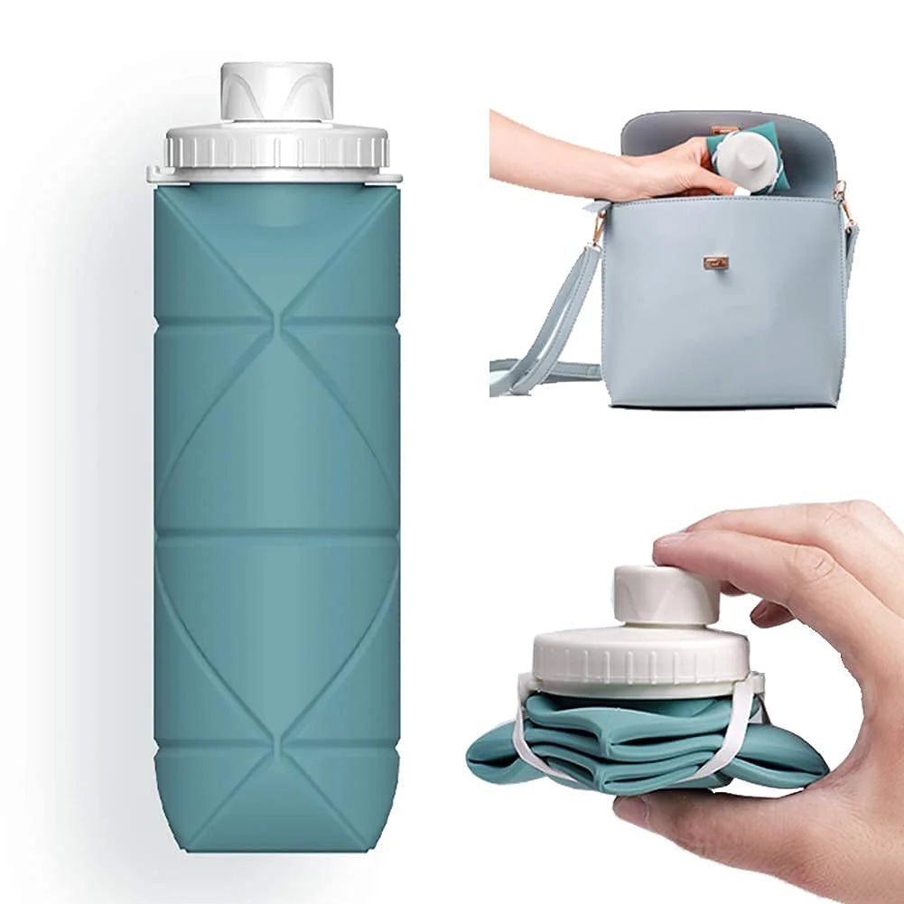 600ml Foldable Silicone Water Bottle – Collapsible & Portable Travel Bottle