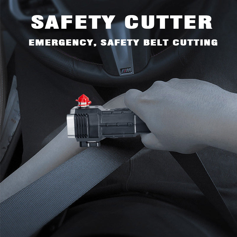 Multifunctional LED Rechargeable Torch – Powerful Flashlight with Emergency Hammer & Power Bank