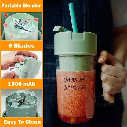 Portable Mini Juicer Blender – Cordless Rechargeable Juicing Cup with Straw for Home & Travel