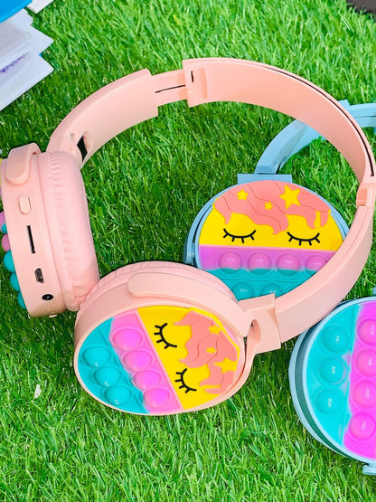 Cute Pop It Wireless Bluetooth Headphones – Foldable Headset with Memory Card Support & Wired/Wireless Modes