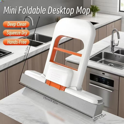 Foldable Mini Mop – Portable Self-Squeezing Wet & Dry Cleaning Mop for Desk, Table & Home