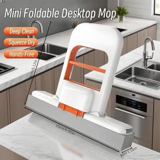 Foldable Mini Mop – Portable Self-Squeezing Wet & Dry Cleaning Mop for Desk, Table & Home