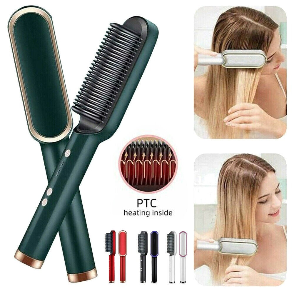 909 Hair Straightener Brush – 6-Mode Heated Straightening Comb for Smooth, Sleek Hair