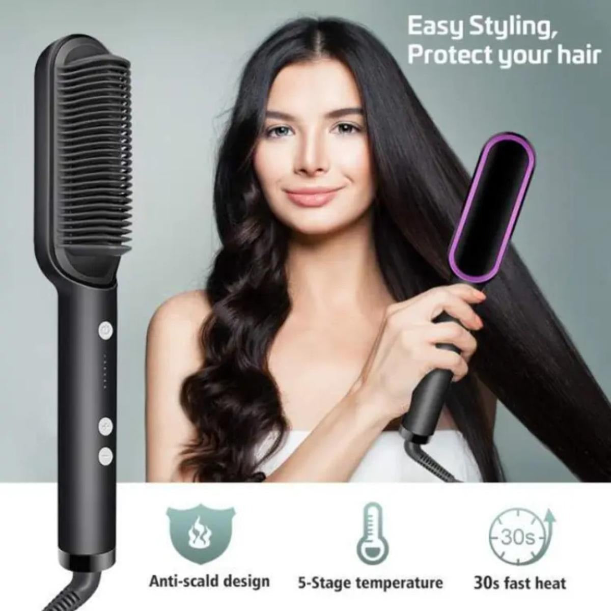 909 Hair Straightener Brush – 6-Mode Heated Straightening Comb for Smooth, Sleek Hair