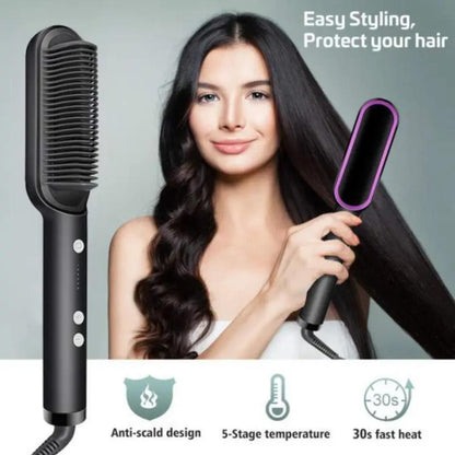 909 Hair Straightener Brush – 6-Mode Heated Straightening Comb for Smooth, Sleek Hair
