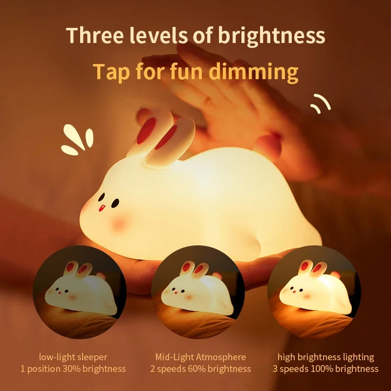 Cute Rabbit Silicone Night Light – Soft Touch LED Lamp for Kids & Cozy Home Decor