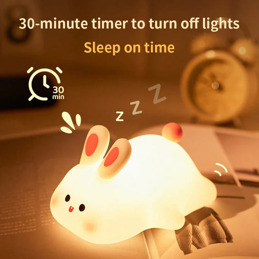 Cute Rabbit Silicone Night Light – Soft Touch LED Lamp for Kids & Cozy Home Decor