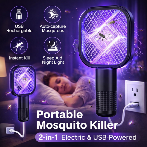 USB Rechargeable Mosquito Killer Racket – Portable Electric Mosquito Swatter with UV Light