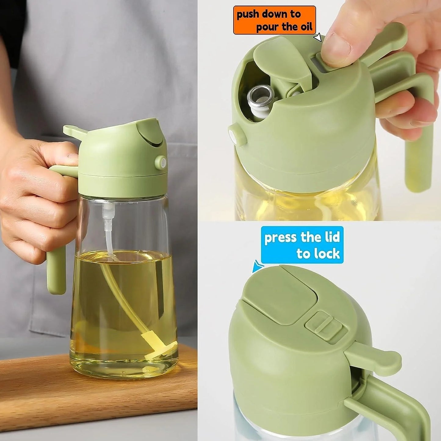 470ml 2-in-1 Oil Sprayer Bottle – Glass Olive Oil Dispenser for Easy & Controlled Pouring