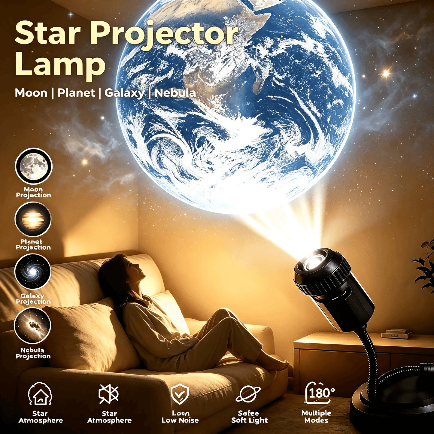 Moon Earth Galaxy Projector Lamp – Starry Sky Atmosphere Night Light