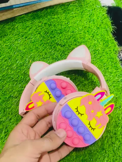 Cute Pop It Wireless Bluetooth Headphones – Foldable Headset with Memory Card Support & Wired/Wireless Modes